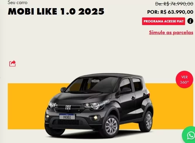 Fiat Mobi encerra 2024 como o carro zero km mais barato do Brasil