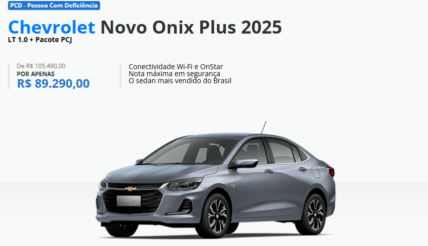 Chevrolet libera os preços do Onix Plus para PcD em janeiro com descontos de até R$ 26.489