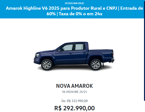 Volkswagen atualiza o preço da Amarok Highline para CNPJ com desconto de R$ 40 mil