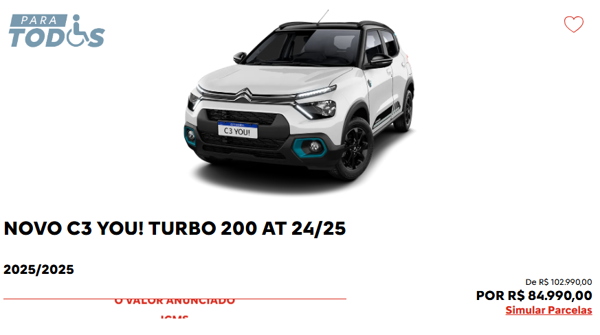Citroën atualiza os preços do C3 para PcD em janeiro com descontos de até R$ 19.230