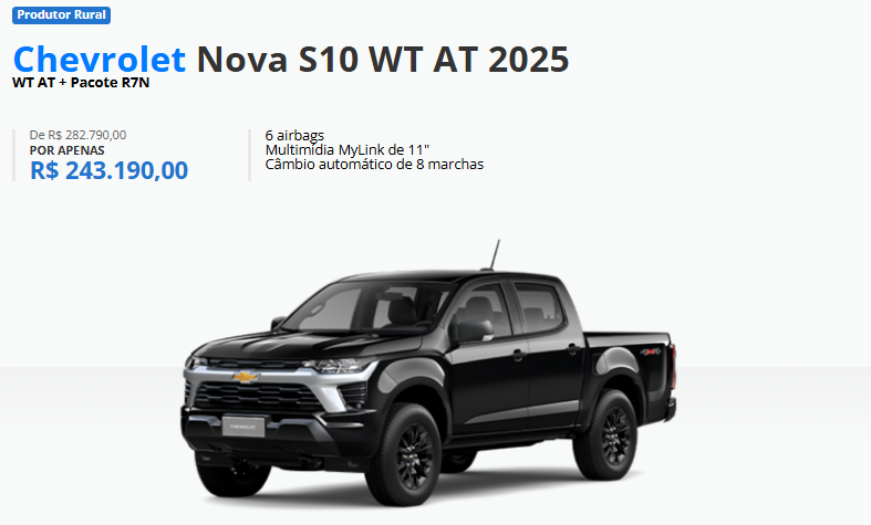 Chevrolet S10 WT AT é vendida com uma bolada de desconto de R$ 39.600 em fevereiro