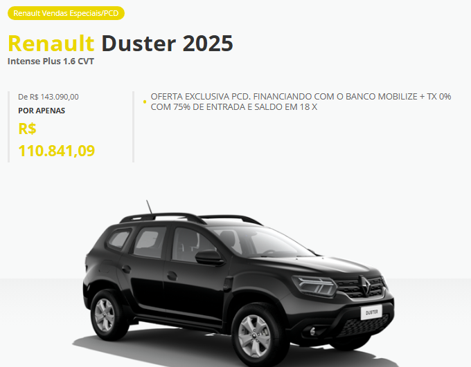 Renault vende Duster Plus para PcD em fevereiro com descontos de até R$ 34.412
