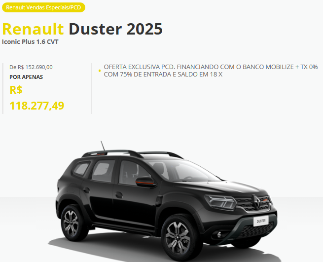 Renault vende Duster Plus para PcD em fevereiro com descontos de até R$ 34.412