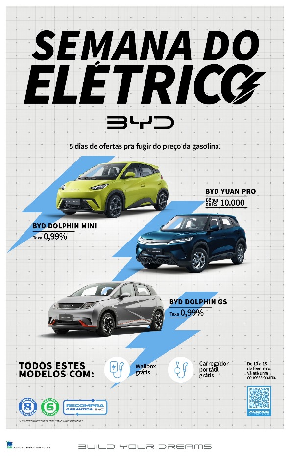 BYD promove semana do elétrico com descontos de até R$ 36.000