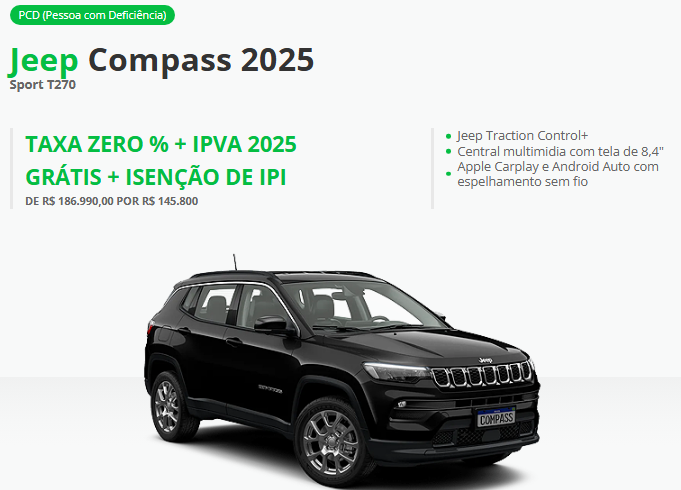 Jeep Compass Sport é anunciado em março com mega desconto R$ 41.190 para limpar estoque