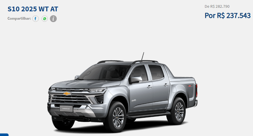 Chevrolet S10 WT AT é liberado em março com mega descontão de R$ 45.247 para CNPJ