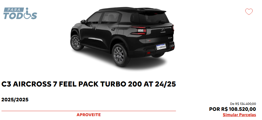 Citroën C3 Aircross Feel Pack Turbo é liberado em março com ultra desconto de R$ 25.880