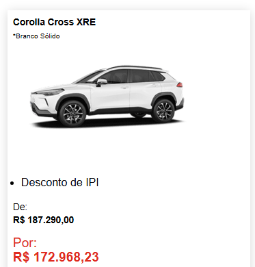 Toyota Corolla Cross XRE é liberado com grande desconto de R$ 14.321 para limpar estoque