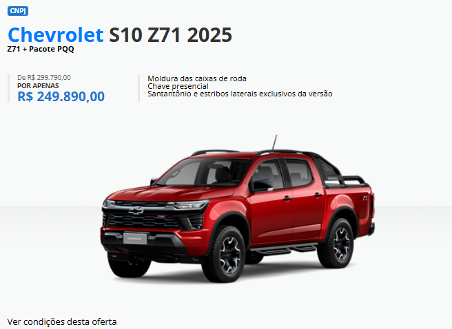 Chevrolet S10 Z71 é liberado com mega desconto de R$ 49.900 para limpar estoque