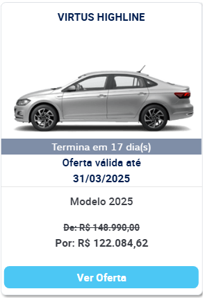 Volkswagen Virtus Highline com mega oferta de R$ 26.905 de desconto para limpar estoque