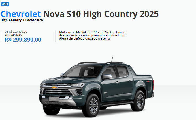 Chevrolet S10 High Country com grande oferta de R$ 23.600 de desconto para acabar estoque