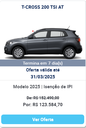 Volkswagen T-Cross 200 TSI tem mega descontão de R$ 28.905 para PcD em março