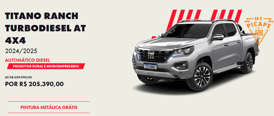 Fiat Titano Ranch tem desconto de R$ 54.600 para CNPJ em março