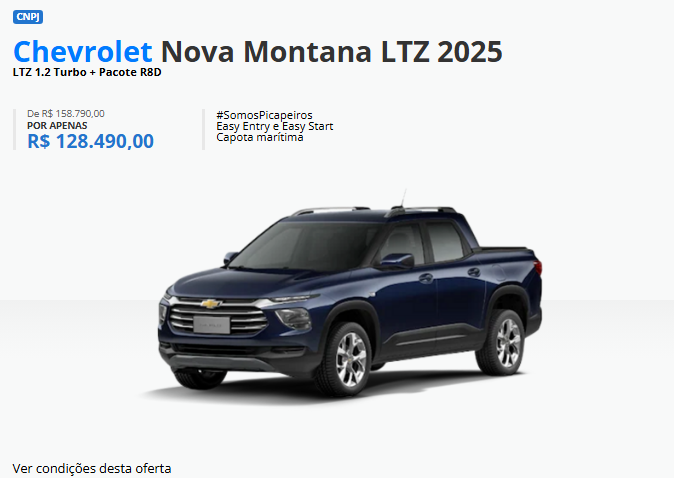 Chevrolet Montana LTZ está com uma grande oferta de R$ 30.300 de desconto para CNPJ