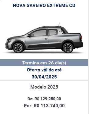 Volkswagen Saveiro Extreme é ofertada em abril com desconto de R$ 15.510 para CNPJ