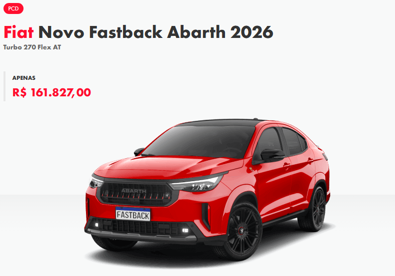 Fiat Fastback Abarth fica R$ 16,1 mil mais barato para PcD