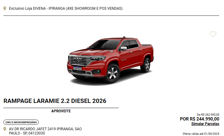 Ram diminui preço da Rampage Laramie em até R$ 18 mil para CNPJ