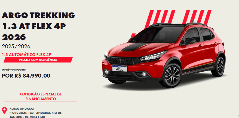 Fiat reduz preço do Argo Trekking CVT em até R$ 25 mil para PcD em agosto