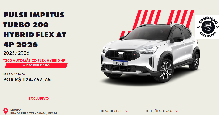 Fiat Pulse Impetus fica R$ 22,2 mil mais barato para CNPJ em setembro