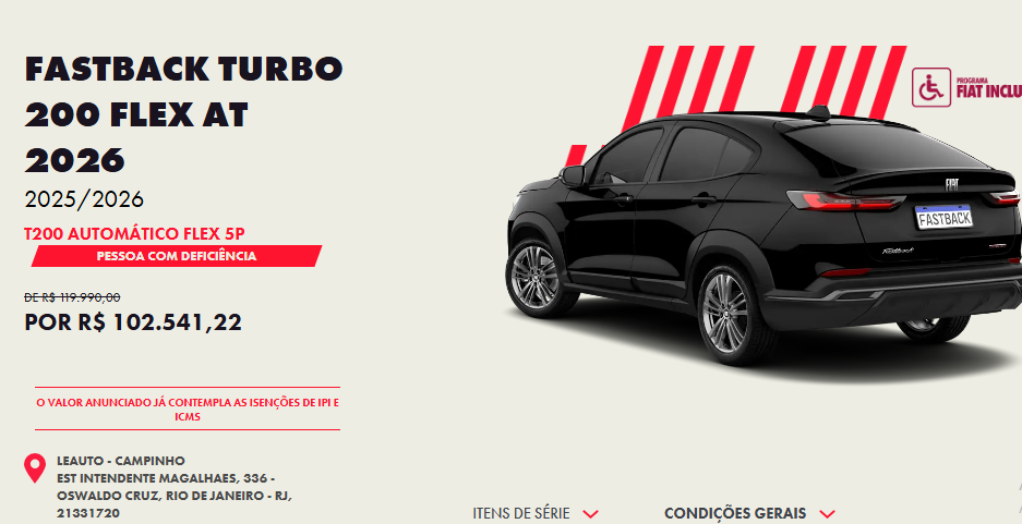Fiat Fastback fica mais em conta que Basalt com redução de R$ 17,4 mil para PcD
