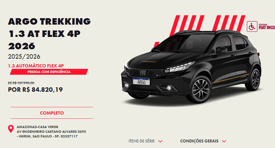 Fiat Argo Trekking AT ganha desconto de R$ 24 mil para PcD em setembro