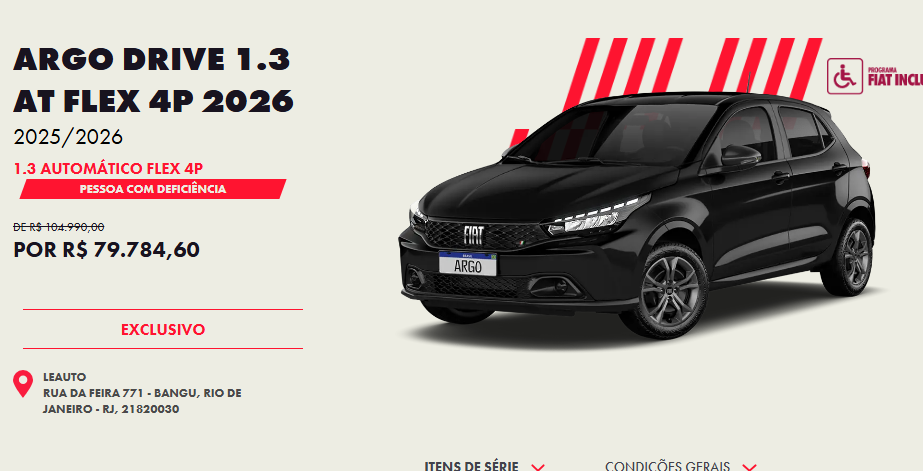 Fiat Argo Drive 1.3 CVT fica R$ 25,2 mil mais barato para PcD em setembro
