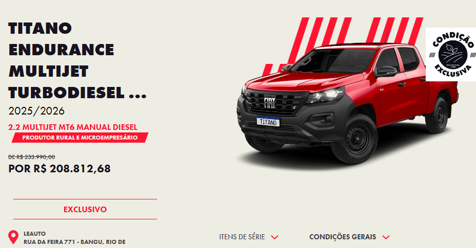 Desconto de R$ 25 mil faz Fiat Titano Endurance ficar mais barato que Toro