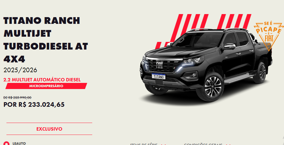 Fiat Titano Ranch fica R$ 52.965 mais em conta para CNPJ em setembro