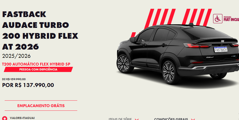 Fiat libera mega desconto de R$ 22 mil no Fastback Audace para PcD