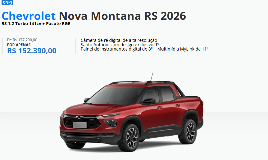 Chevrolet autoriza Montana RS com desconto de R$ 24.900 para CNPJ