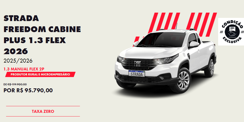 Fiat libera descontão de R$ 24.190 na Strada Freedom para CNPJ em setembro