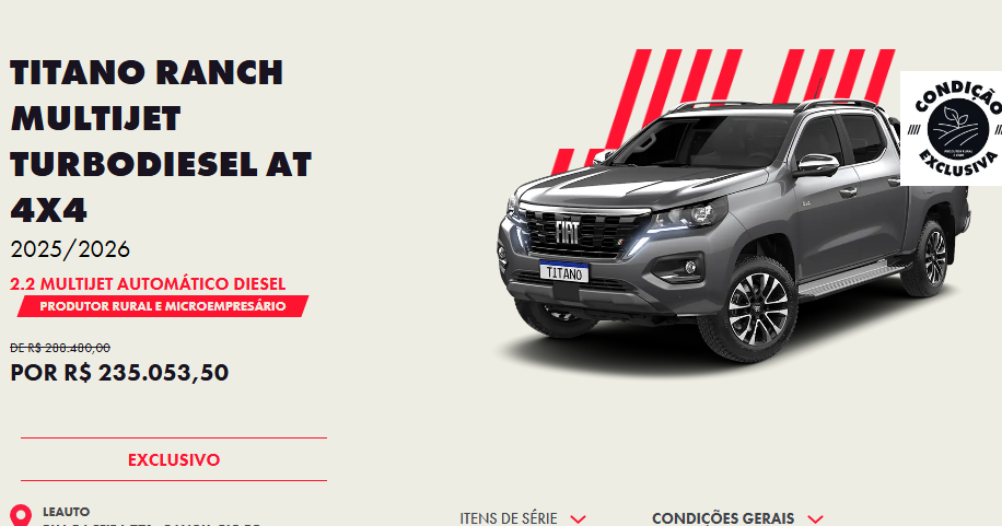 Fiat Titano Ranch é liberada em outubro com desconto de R$ 53.426 para CNPJ