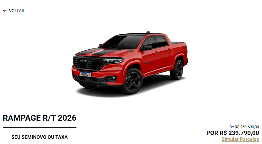 Ram Rampage RT 2026 é liberado em outubro com desconto de R$ 30.200 para CNPJ