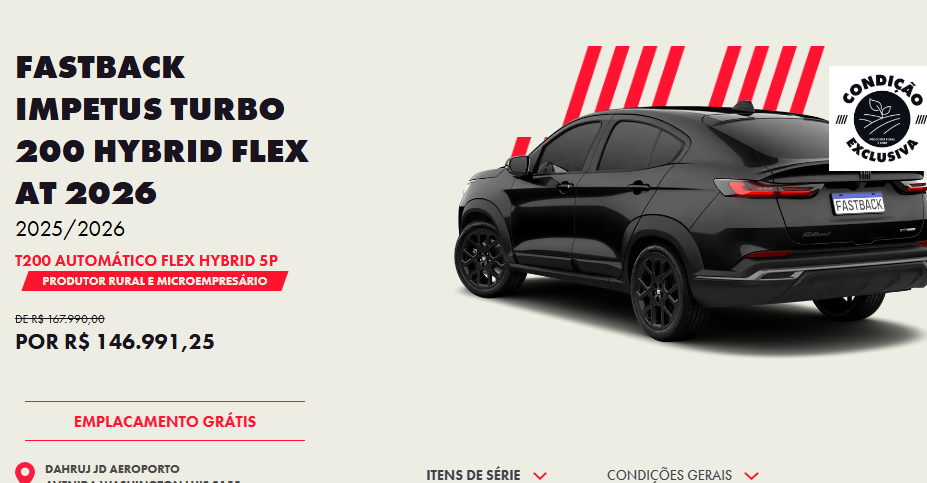 Fiat derruba o preço do Fastback Impetus Hybrid 2026 em R$ 21 mil para CNPJ em outubro