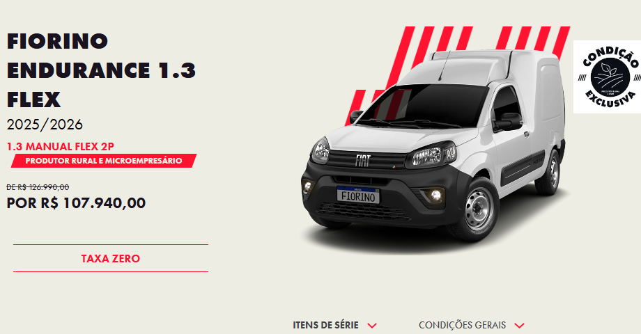 Fiat derruba o preço do Fiorino 2026 em R$ 19 mil para CNPJ em outubro