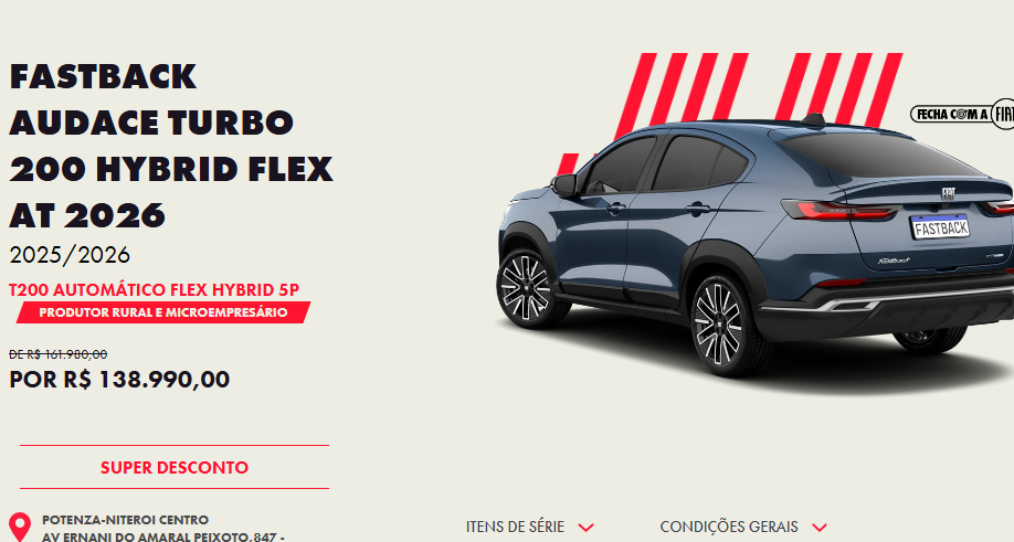 Fiat Fastback fica mais em conta que Tera com redução de R$ 22.990 para CNPJ