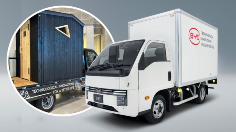 BYD revela caminhão elétrico T35 no Japão com inusitada sauna móvel