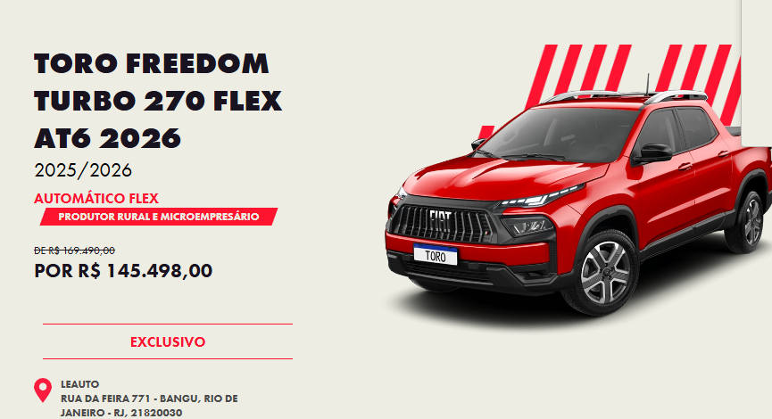 Fiat derruba o preço da Toro Freedom 2026 em R$ 23.992 para CNPJ em outubro