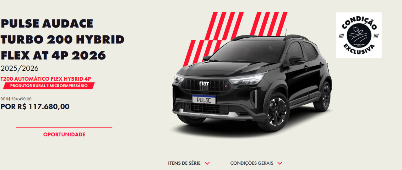 Fiat Pulse Audace Hybrid 2026 tem queda de R$ 16.810 para CNPJ neste mês
