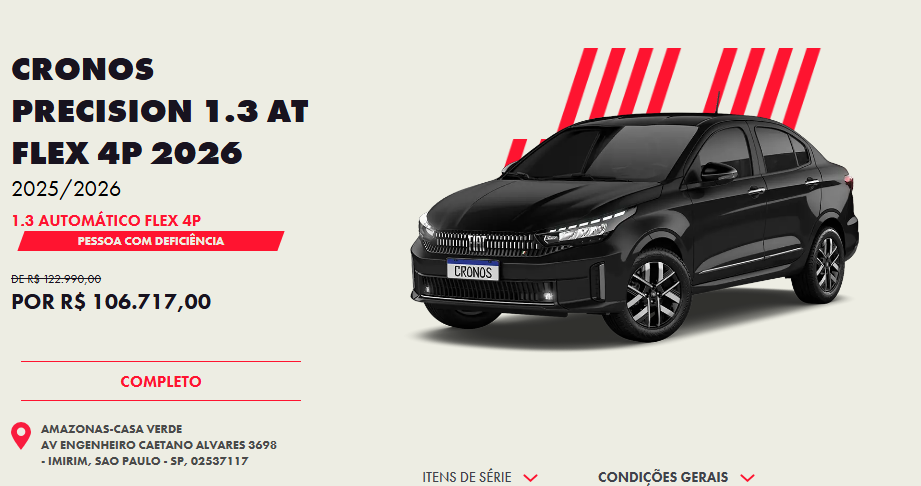 Fiat Cronos Precision 2026 custa menos que Polo com desconto de R$ 16.273 em dezembro