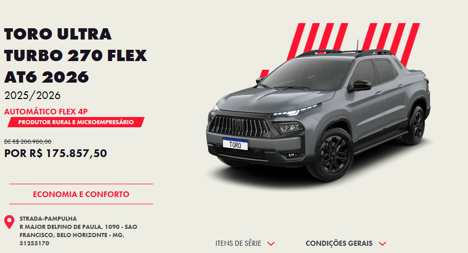 Fiat Toro Ultra 2026 custa menos que Yaris Cross com desconto de R$ 25.122 em dezembro