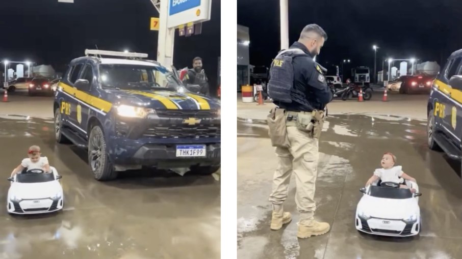 PRF faz abordagem inusitada e flagra bebê “dirigindo” carro elétrico