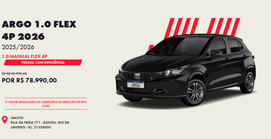 Fiat Argo Drive 1.0 2026 sai mais barato que o Mobi com R$ 14 mil de desconto