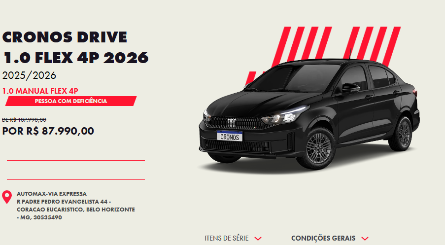 Fiat Cronos Drive 1.0 2026 fica mais barato que o Citroën Basalt em oferta de dezembro