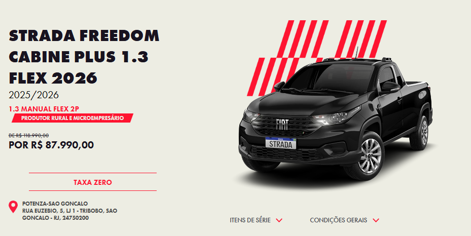 Fiat libera Strada Freedom em janeiro de 2026 com desconto de até R$ 31 mil