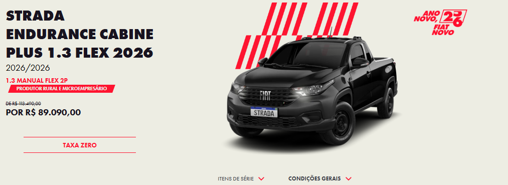 Fiat Strada Endurance 2026 tem redução de R$ 24.400 e sai mais em conta que Argo