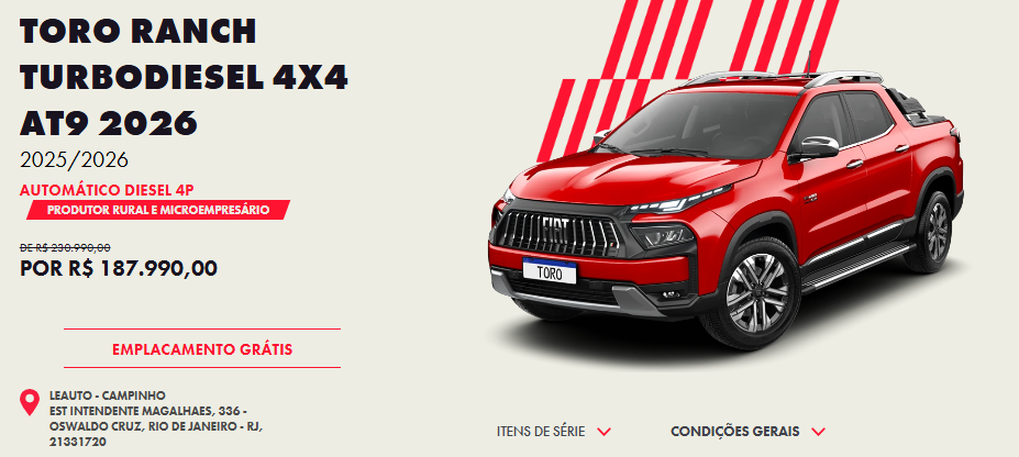 Fiat Toro Ranch fica mais barata que o Hyundai Creta em janeiro de 2026