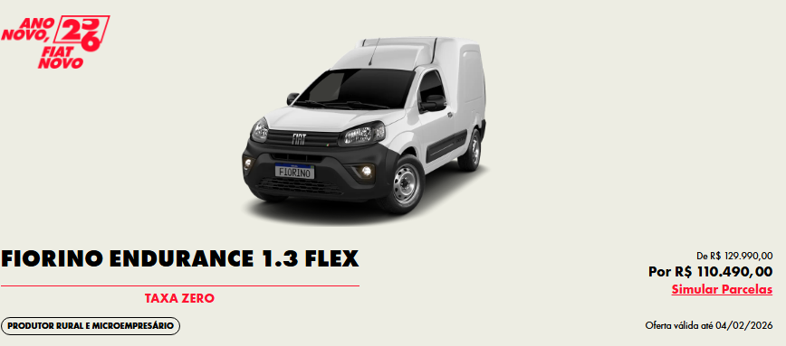 Fiat Fiorino 2026 sai por menos que Argo Trekking em oferta especial