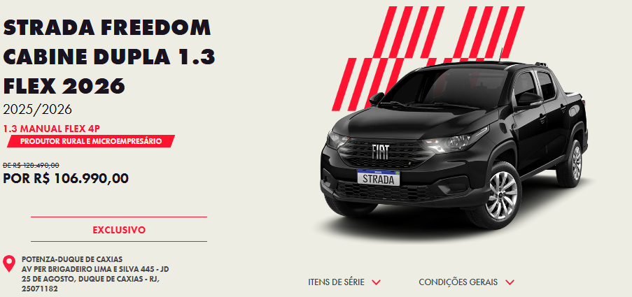Fiat libera Strada Freedom em janeiro de 2026 com desconto de até R$ 31 mil