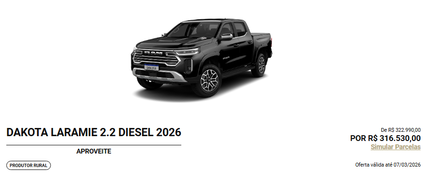 Ram libera Dakota 2026 com desconto de R$ 9.000,00 para CNPJ em fevereiro
